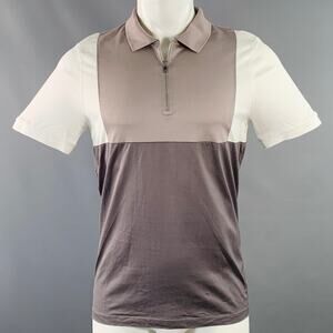 REISS Size S Samuel White Tan Brown Color Block Cotton Zip Polo